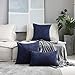 Home Brilliant Decoration Pillow Covers for Decoration Solid Soft Striped Velvet Corduroy Plush Set of 2 Throw Cushion Cover for Square Pillows, 50cm, 20 x 20 Inch, Navy Blue