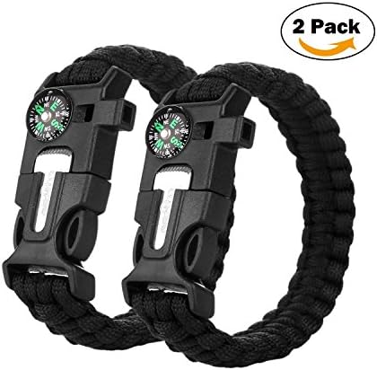 Multifunctional Survival Paracord Bracelet Outdoor Survival Kit Compass Flint Fire Starter Knife & Whistle Scraper for Hiking Camping Emergency