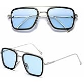 grinderPUNCH Tony Stark Sunglasses Vintage Square Metal Frame Eyeglasses for Men Women - Iron Man and Spider-Man Sun Glasses