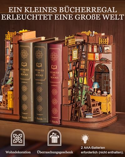 Rolife Book Nook Kit for Adults DIY Miniature House with Light Silent Corner Study Booknook Construction Kit 3D Wooden Puzzle Bookend for Shelf Library Bookshelf Decoration