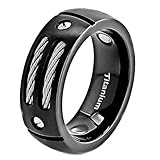 8mm Men Black/Silver Titanium Wedding Band with Stainless Steel Cables and Screw Design Size 7-14 SPJ