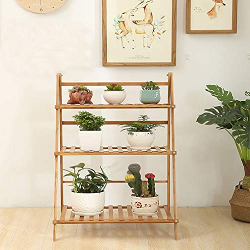 unho Bamboo Foldable Plant Stand 3 Tier Ladder Displaying Shelf Rack