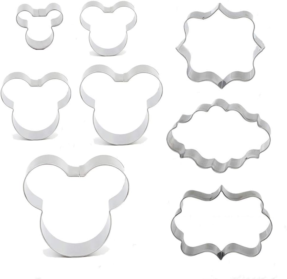 Jasonsy Mickey Mouse Cookie Cutter Set,Mickey Mouse Cookie Molds and Plaque Frame Pastry Biscuit Cookie Cutter Cake Fondant Pancake Cutters Mold for Kids Birthday Party(Set of 8）