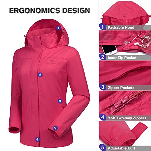 image for CAMEL CROWN Womens Waterproof Rain Jacket Lightweight Hooded Windbreak
