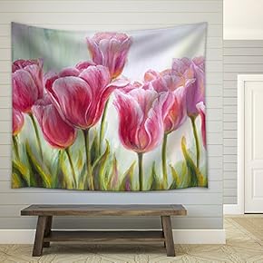 Tulips, Oil Painting on Canvas - Fabric Wall Tapestry Home Decor - 51x60 inches
