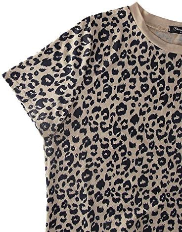 BMJL Women's Casual Cute Shirts Leopard Print Tops Basic Short Sleeve Soft Blouse