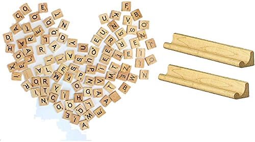 Wooden Scrabble Replacement Tiles & Letter Racks Set of Two(2) (Complete Set of 100 Letter Tiles)