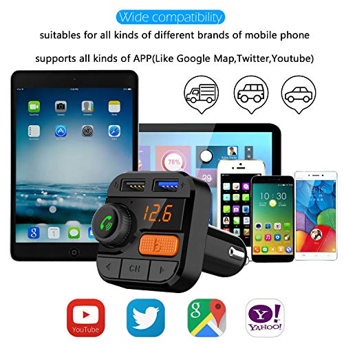 FITNATE Car Bluetooth FM Transmitter,Upgraded Version Bluetooth5.0 Wireless Car FM Radio Music Player,Super Bass, Support Hands-Free Calling