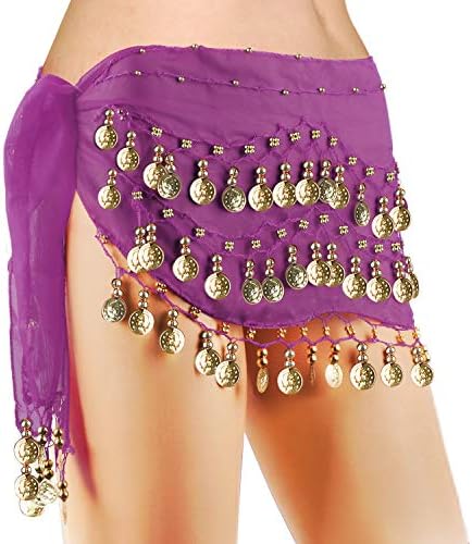 Purple Belly Dance Hip Scarf with Silver Coins – Chiffon Wrap Skirt Chiffon Dangling Silver Coins Belly Dance Hip Scarf, Vogue  main image 4