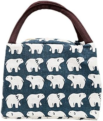 YYSHOW Insulated Cool Bag Cute Canvas Lunch Bags For Women, Kids, Girls (Bear Print(zipper))