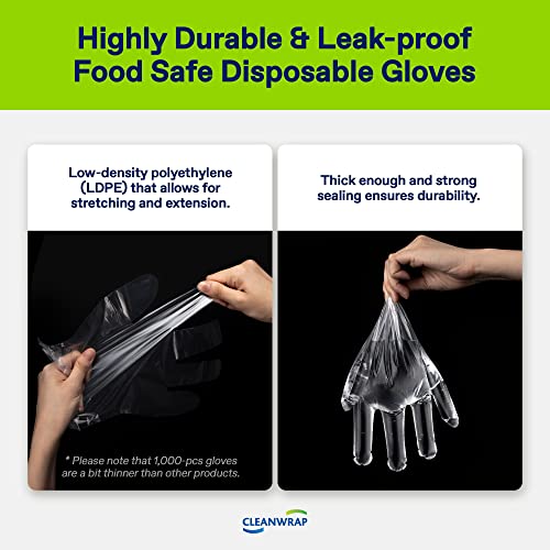 CLEANWRAP Disposable Gloves LDPE, BPA FREE (500 Piece) Food Service