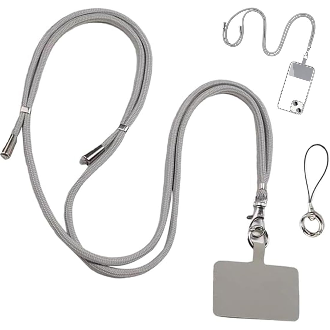 Mobile Phone Lanyard with Patch, Universal Crossbody Lanyard Adjustable Nylon Neck Strap Necklace Cell Phone Strap Compatible with Most Smartphones, Dark Grey mobile phone strap