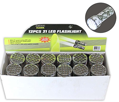 12-Piece Set | 21-LED Flashlights | 3.5" (8.9 cm) Desert-Sand Camouflage | Water & Shock Resistant | Solid Aluminum | Wrist Strap | Requires 3 "AAA Batteries (Not Included)
