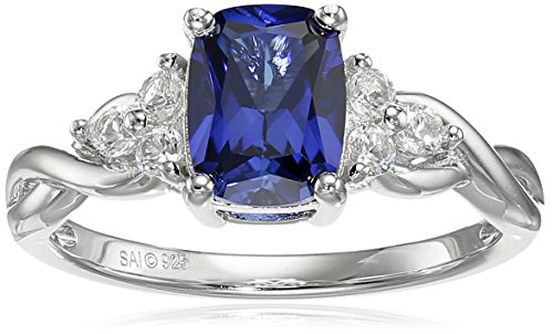 Sterling Silver Created Ceylon Sapphire and Created White Sapphire Ring, Size 7