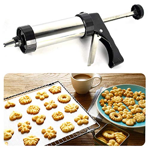 DIY Biscuit Cookie Press Gun Classic Biscuit Maker Stainless Steel Cookie Extrudes with 13 Stainless Steel Cookie Discs and 8 Icing Tips