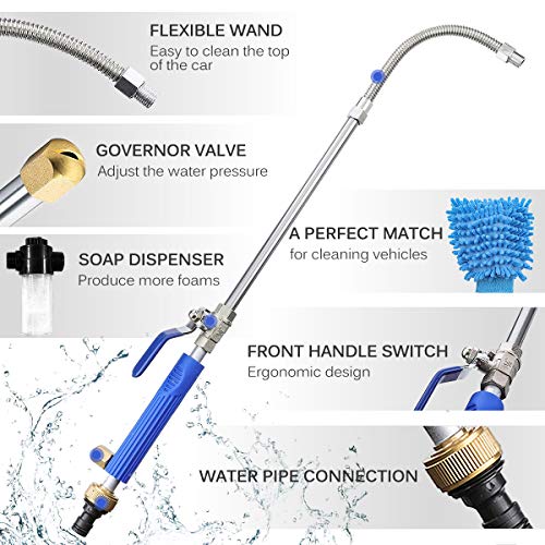 CAVEEN Jet Car Washer Power Hose Nozzle, Magic High Pressure Wand, Flexible Water Hose Nozzle Sprayer Extendable Home Garden Car Washing Glass Window Cleaning