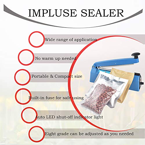 8 inches Impulse Bag Sealer Heat Sealing Machine with Extra Replacement Element Grip Blue - Thumbnail 2