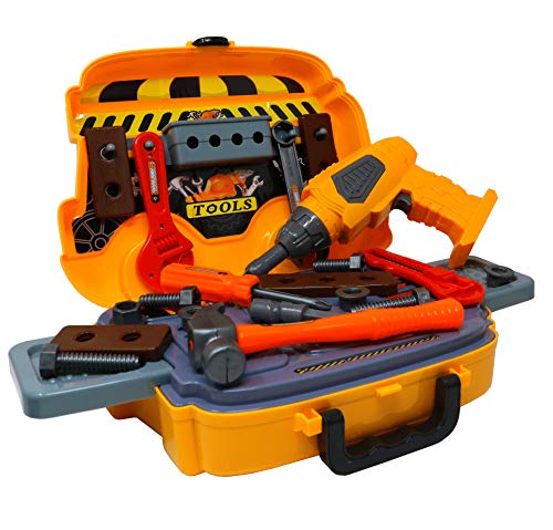 Smart Novelty Toy Tool Set for Kids and Toddlers Pretend Play Toy Tools for Boys and Girls - Awesome 25 Piece Kids Tool Box Great Or Birthday Gift in Unique School Bus Shaped Case