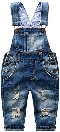 Little Boys' Girls' Ripped Denim Overall Bib Pants (4T, Blue)