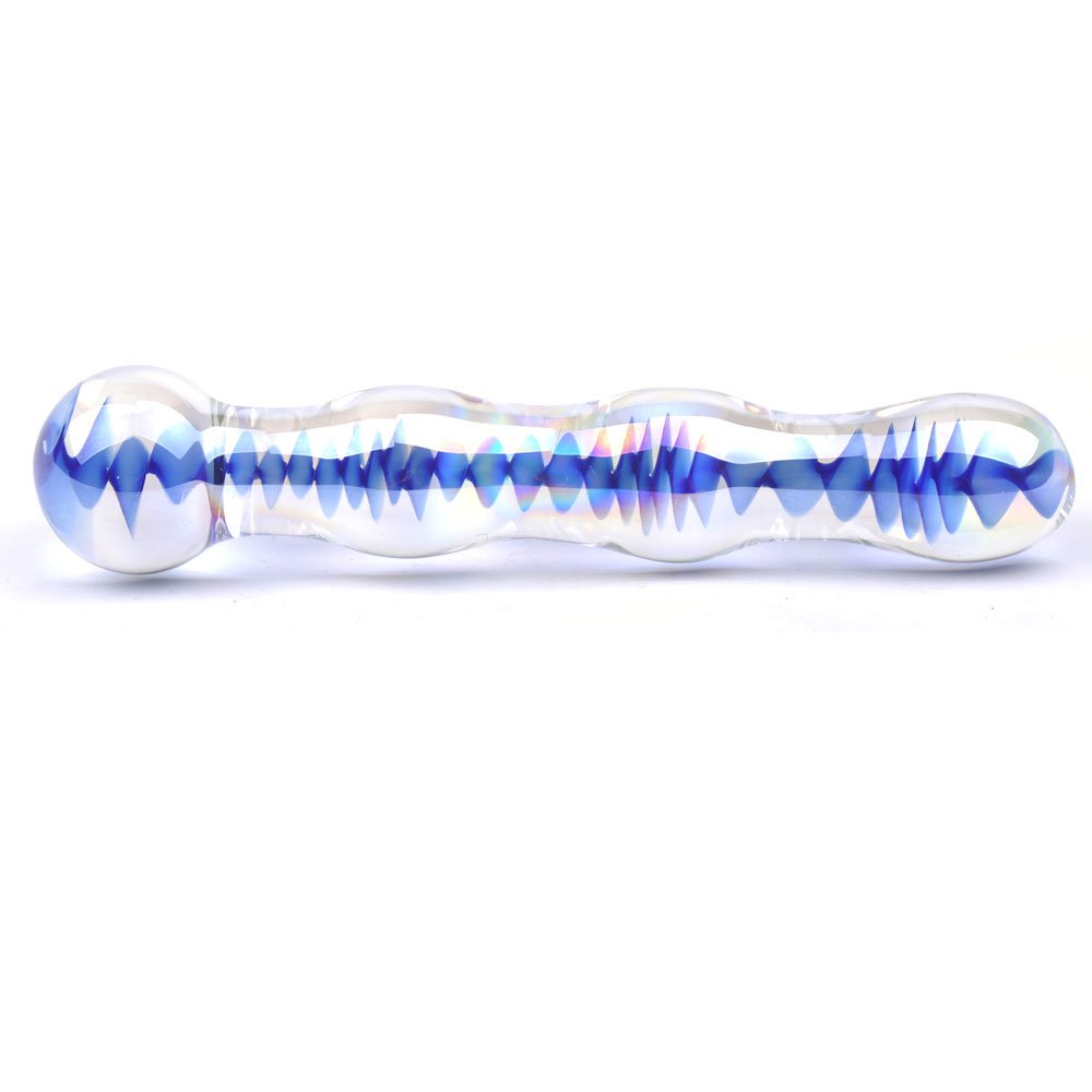 PleasureBox Sex Toy Sensual Glass Dildo, 18 cm, Blue Waves