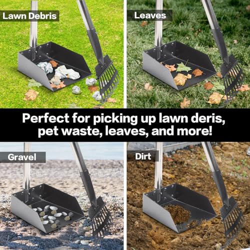 THRISEED Dog Pooper Scooper, Durable Dog Poop Tray and Long Handle Rake Set for Large Medium Small Dogs, Heavy Duty Pet Suppliers