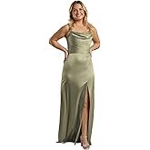 David's Bridal Charmeuse Cowl Neck Sheath Dress with Slit