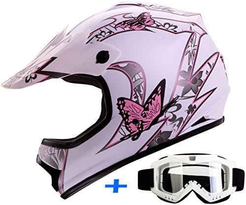Youth Kid Motocross Motorsport ATV UTV Dirt Bike Helmet Goggles Combo Deal DOT (L, Butterfly)