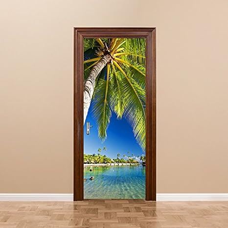 Amazon Star Moon Moo ウォールステッカー ドアステッカー ハワイ くりの木 海辺風景 オシャレ 壁飾り 3d立体 壁紙 ウォールステッカー オンライン通販