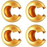 50pcs Adabele Tarnish Resistant 4mm (0.16 Inch) Small Crimp Bead Knot Cover Loose Beads 18K Yellow Gold Plated Brass for DIY Craft Jewelry Making BF8-4
