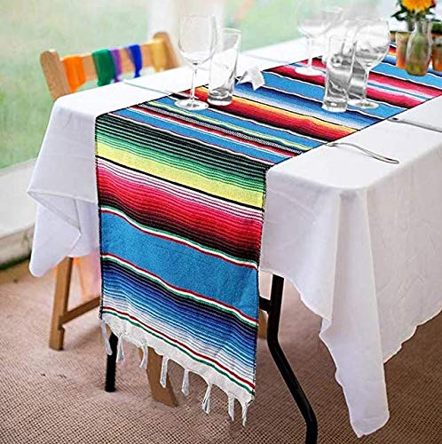 Fowecelt Mexican Serape Table Runner 14 x 84 Inch for Mexican Party Wedding Decorations Outdoor Picnics Dining Table, Fringe Cotton Handwoven Table Runners โ image 1