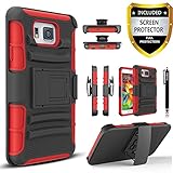 Galaxy Alpha Case, Combo Shell Cover Kickstand with Built-in Holster Locking Belt Clip+Circle(TM)Touch Screen Pen And Screen Protector-Red