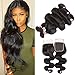 Allove Hair Brazilian Body Wave 3bundles With 4x4 Lace Closure Free Part Unprocessed Human Hair Body Wave Bundles Natural Color(18 20 22+16inch)