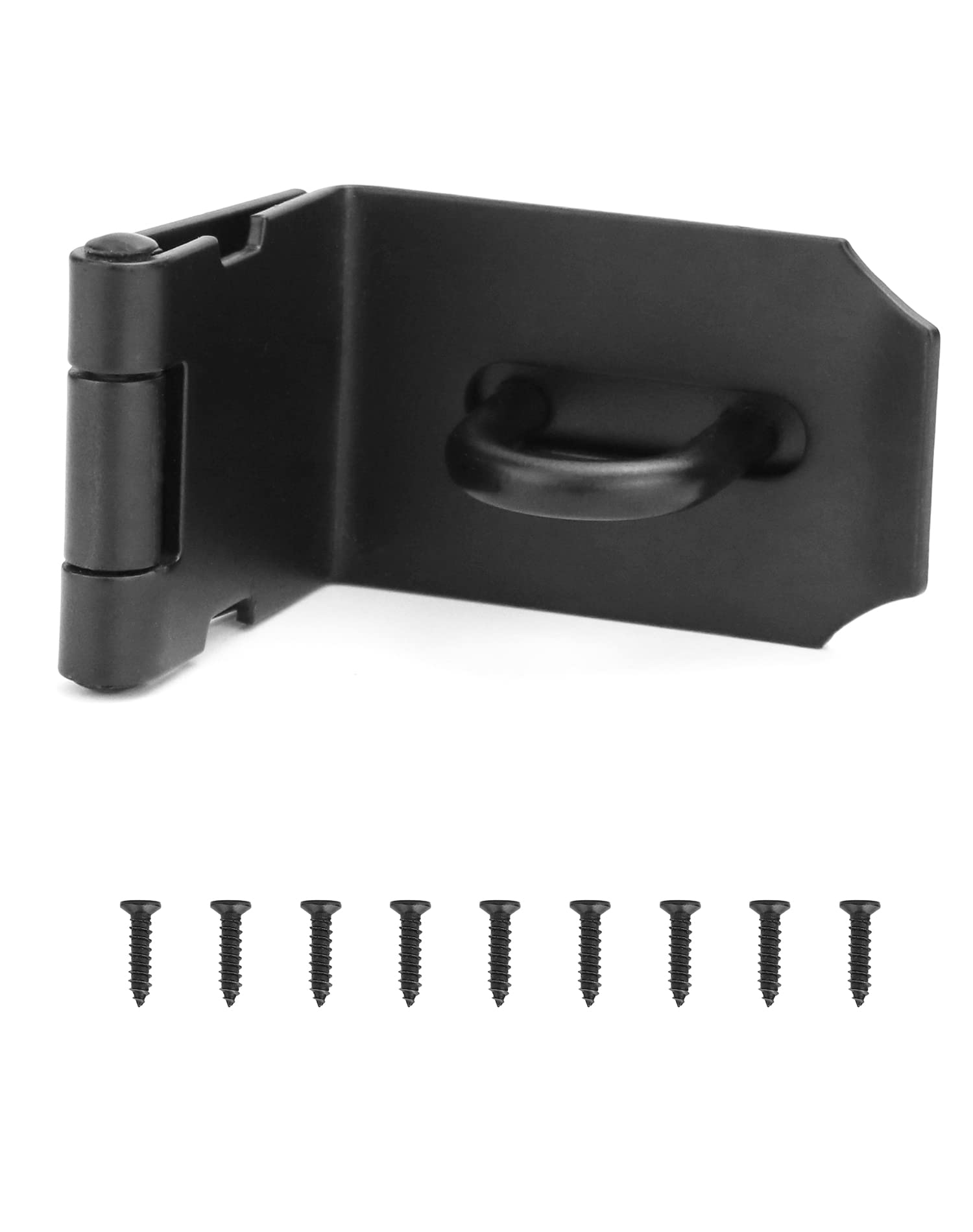 QWORK® Padlock and Hasp Set, 90 Degree Right Angle Door Clasp for Doors and Windows, Stainless Steel Matte Black