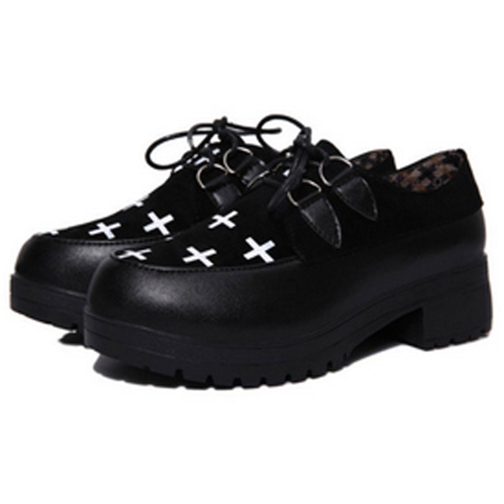Vonfon Women Work Space PU Leather Cross Pattern Creepers