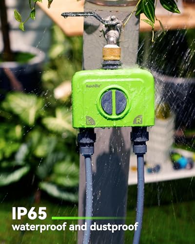 RAINPOINT WiFi Garden Hose Timer 2 Zone, Smart Water Timers for Irrigation, Sprinkler Timer via APP/Voice Control, Built-in Flow Meter, Based on Weather/Soil, Automatic Watering System (Brass Inlet)
