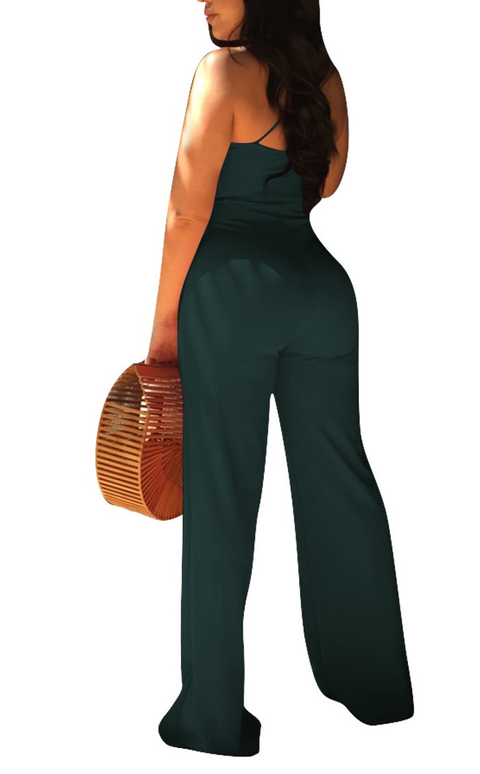 Annystore Women\'s Solid Color Drawstring Waist Casual Sleeveless One Piece Jumpsuits Rompers with Pockets (Dark Green03, Medium)