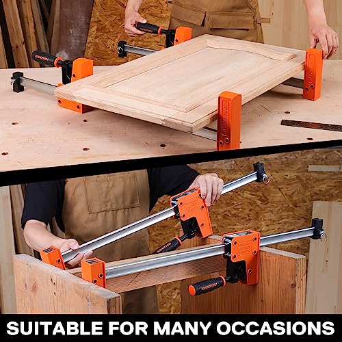 JORGENSEN Set of 2 Steel and Nylon Single Hand Clamps for Precise Fixing, Clamp Width 600 mm, Maximum Clamping Force 680 kg, Stretch Range up to 770 mm