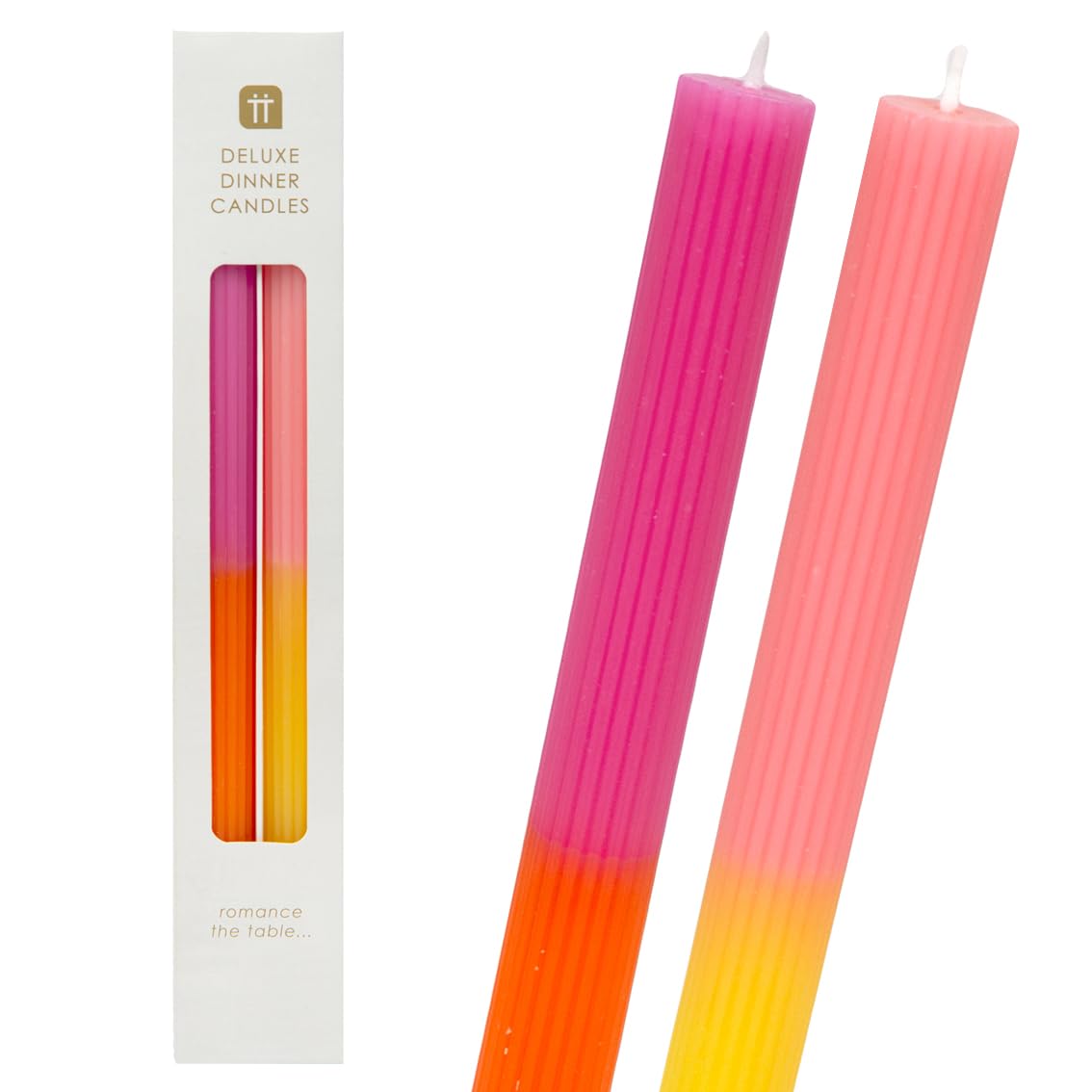 Talking Tables Ombre Tapered Dinner Candles Unscented Neon Pink and Yellow 2 Pack, Sunset