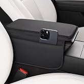 XHW Car Armrest Cover for Car, Nappa Leather Center Console Armrest Pad with Side Storage Pockets, Breathable Non-Slip Auto Arm Rest Cushion, Universal Fit for Most Cars Tesla Model Y