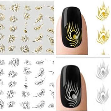Amazon Com Holrea 1 Sheet 3d Nail Art Stickers Peacock Feather