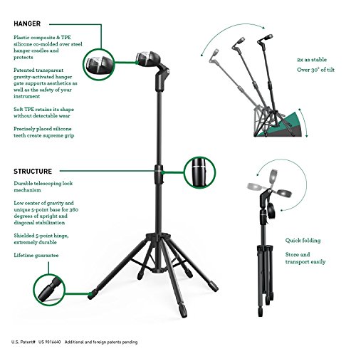 D&A Guitar Gear Starfish+ Active 5-Legged Locking Head Full Size Guitar Stand for Electrics/Acoustics with Necks up to 2-1/8” (SS-0102)