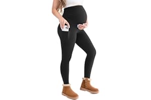 Leafigure Maternity Fleece Lined Leggings with Pockets, Warm Pregnancy Buttery Soft Yoga Workout Pants Winter