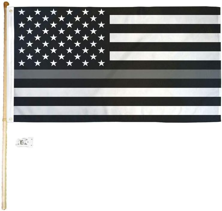 Amazon Com American Wholesale Superstore 3x5 3 X5 Usa Thin Grey Gray Silver Line Correctional Officers Polyester Flag With 5 Foot Flag Pole Kit With Wall Mount Bracket Screws Imported Garden