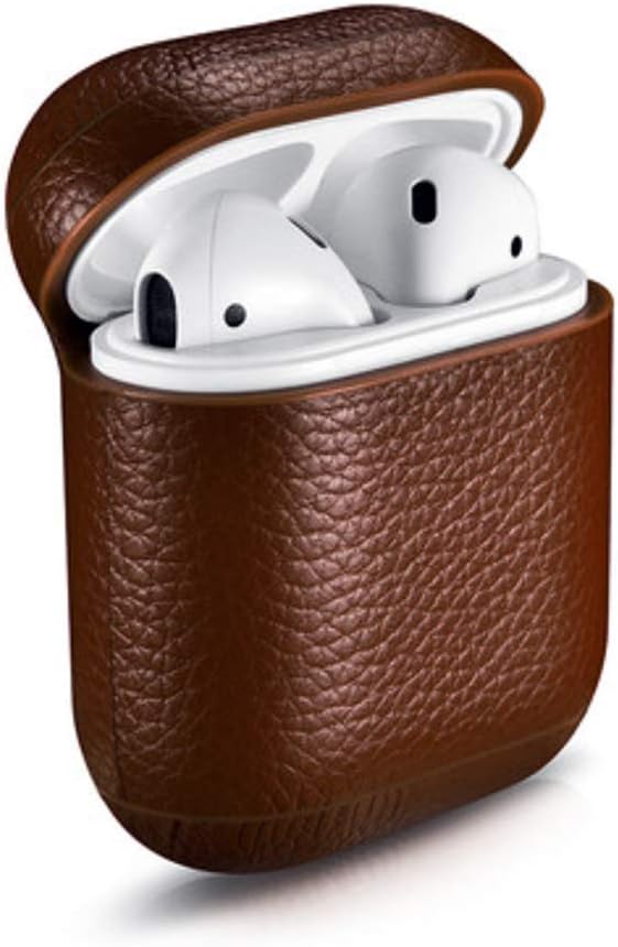 REAL CRAZE Shockproof Protection Sleeve Skin Carrying Bag Box Cover Case Compatible with AirPods (Leather Dark Brown)