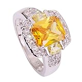Yazilind Women's Ring with Emerald Cut Big Stone Canary Yellow White Cubic Zirconia CZ US Size 8