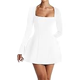 SHESEEWORLD Women's Square Neck Long Sleeve Mini Dress Elegant A-Line Fit and Flare Cocktail Party Dresses Formal