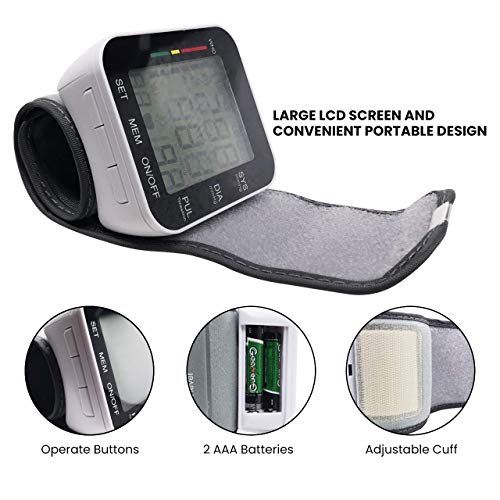 Wrist Blood Pressure Monitor, Digital BP Monitor with Memory Storage, Intelligent LCD Display Automatically Measure Pulse Diastolic Systolic and Shows Hypertension Level (Black) - Thumbnail 4