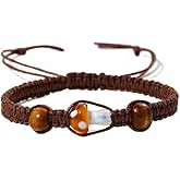 XAM 8mm Woven Adjustable Friendship Bracelet Tiger Eye Stone Colored Mushroom Bohemian Bracelet Gift