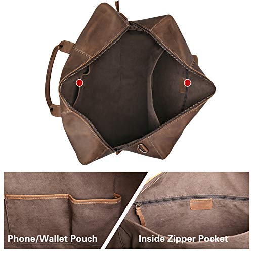 Men's Full Grain Leather Travel Duffle Weekender Overnight Luggage Bag 24" with YKK Zippers