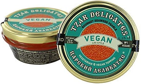 Tzar Caviar Vegan - Gourmet Seaweed Pearls - jar 3.7 oz Orange Caviar Style